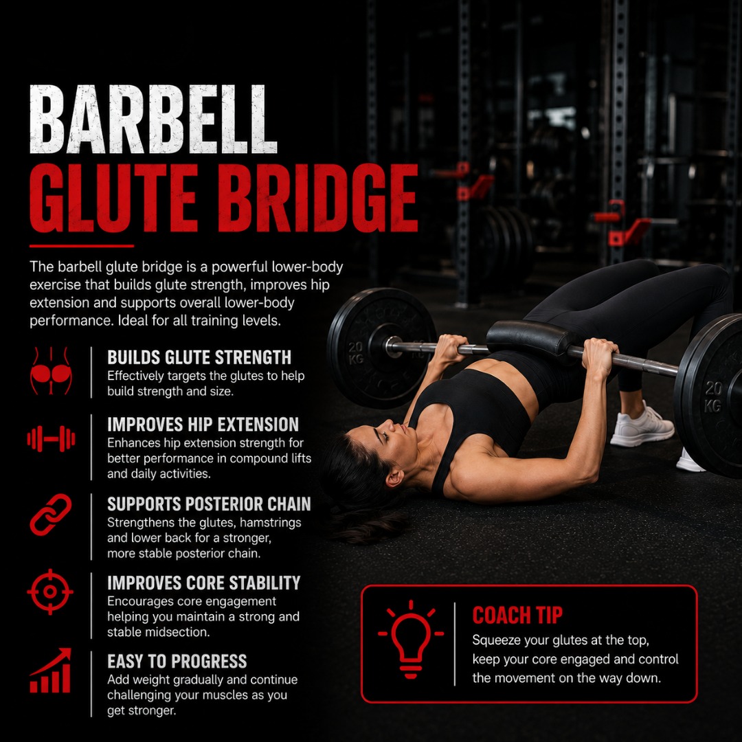 Barbell glute bridge exercise