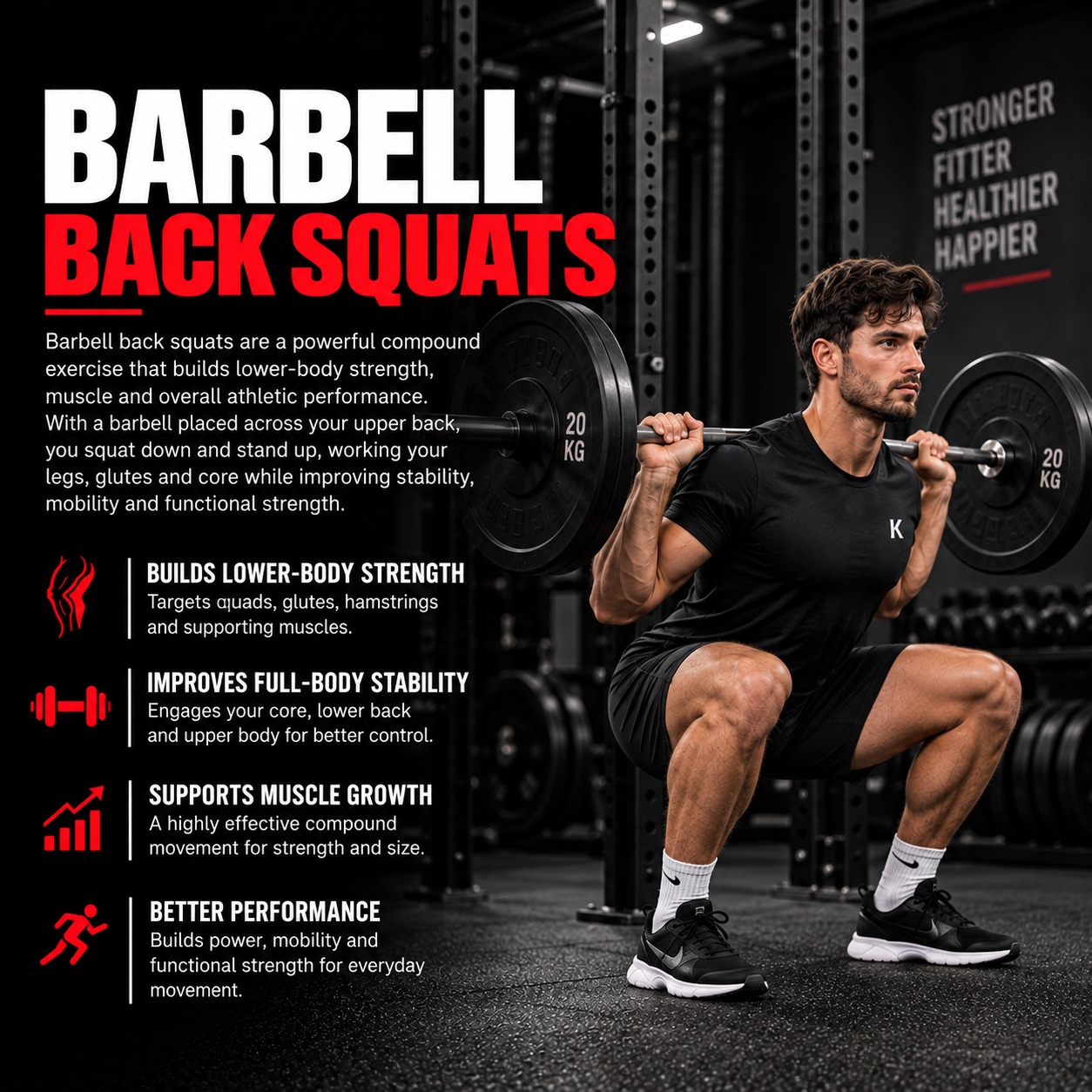 Barbell back squat exercise